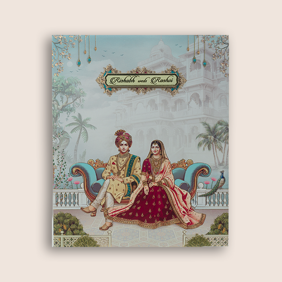 Grey Royal Bride Groom Padded Wedding Card - KAA05580