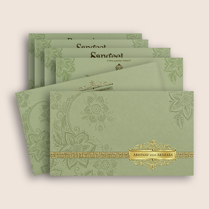 Pista Green Floral Padded Invitation Card - KPR024530