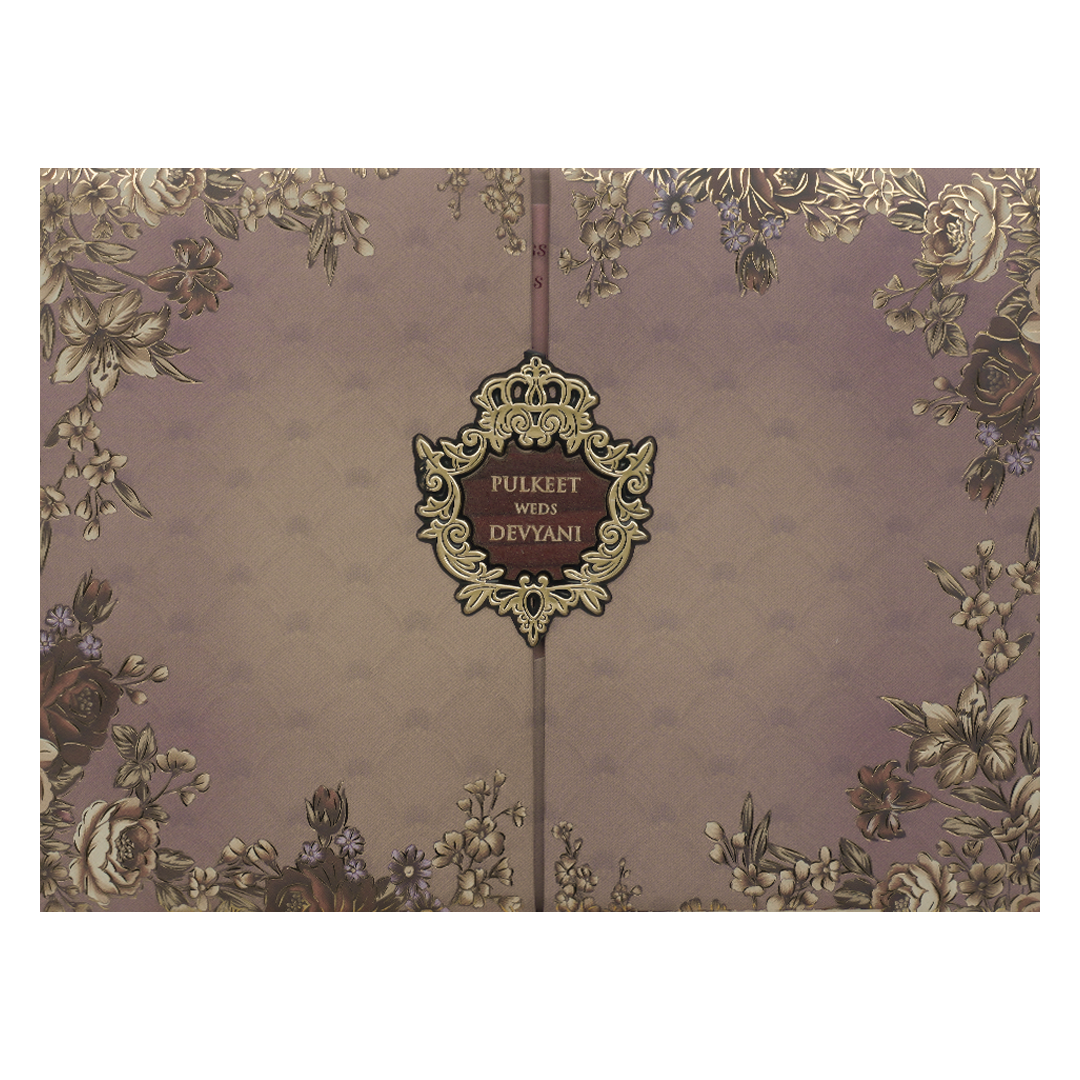 Check out Purple Floral Gold Padded Wedding Card at best price.✅WhatsApp Support ✅Express Delivery.|King of cards.