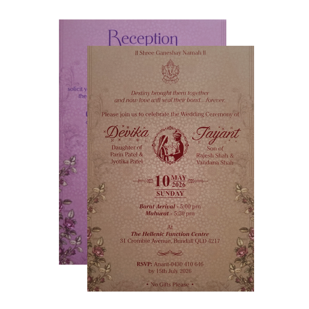 Little Purple Padded Embossed Floral Wedding Card - KVN07410