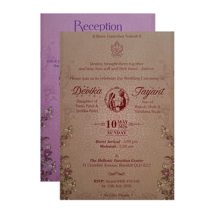 Little Purple Padded Embossed Floral Wedding Card - KVN07410