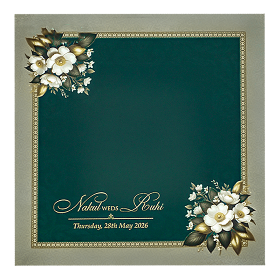 Blue Floral Padded Wedding card-KRE27950