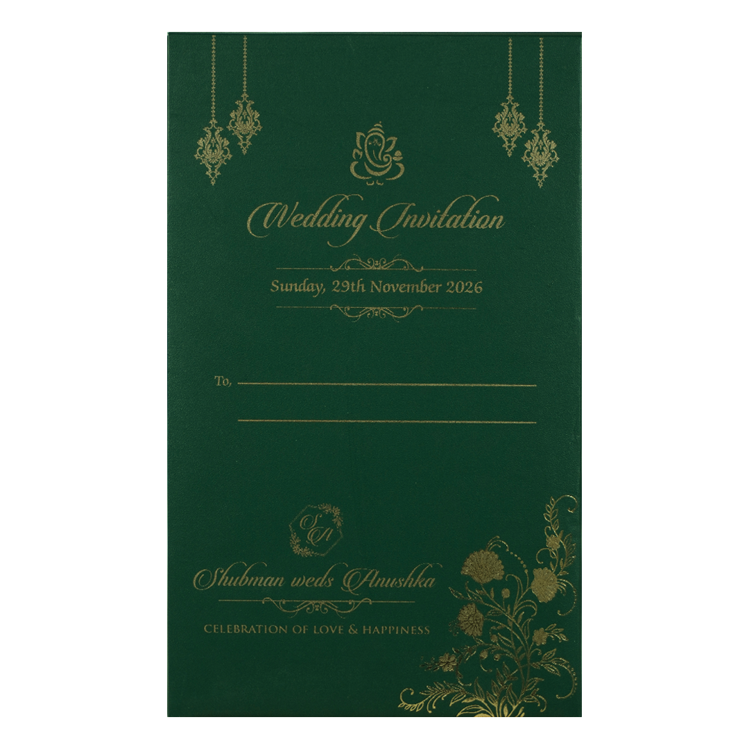 Green Gold Floral Padded Wedding Card-KRB09340