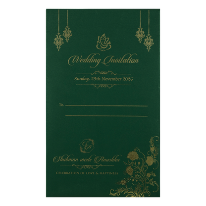 Green Gold Floral Padded Wedding Card-KRB09340