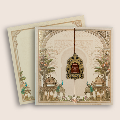 Cream Floral Padded Door Style Wedding Invitation Card-KSH72710