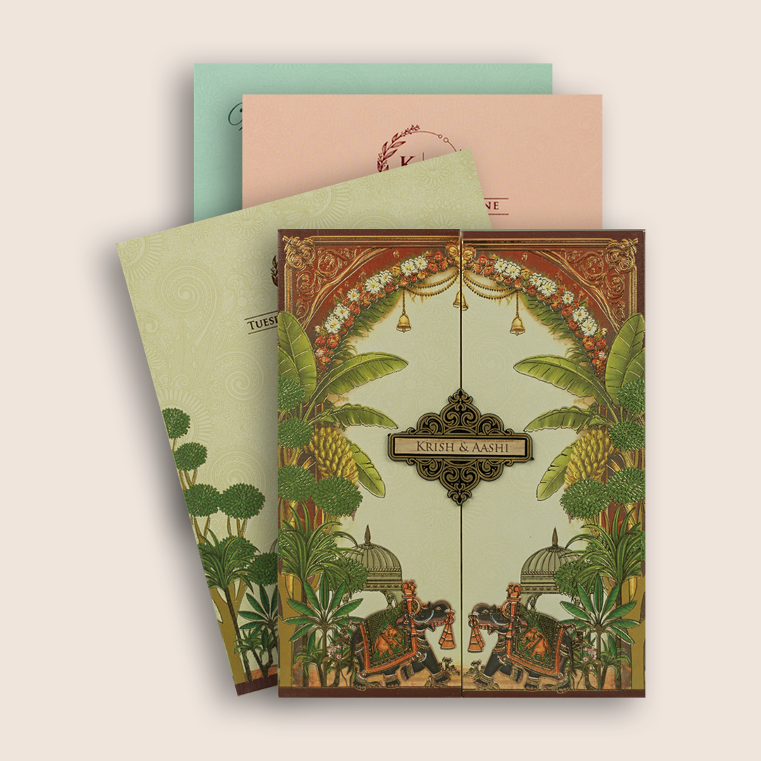 Brown Royal Elephant Door Style Padded Marriage Card - KPR07320