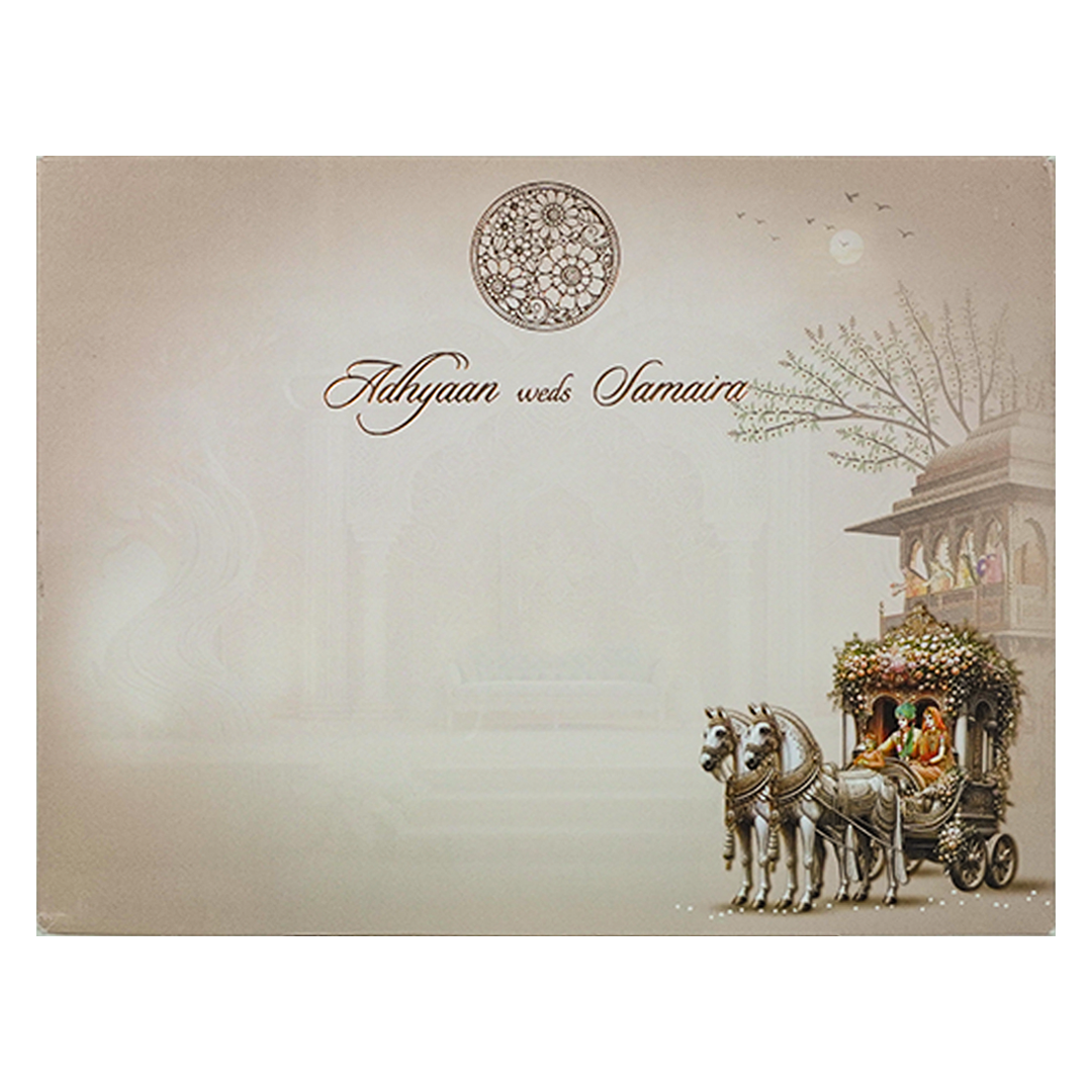 Cream Padded Bride Groom Wedding Card-KRC31070