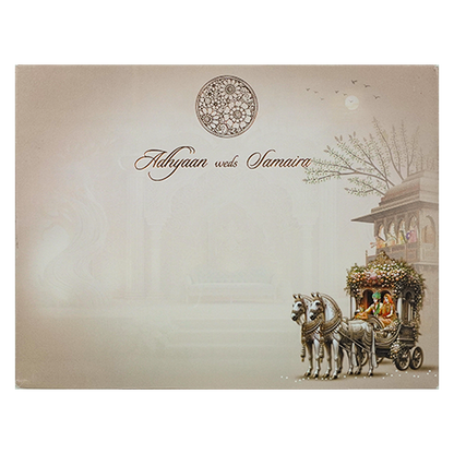 Cream Padded Bride Groom Wedding Card-KRC31070