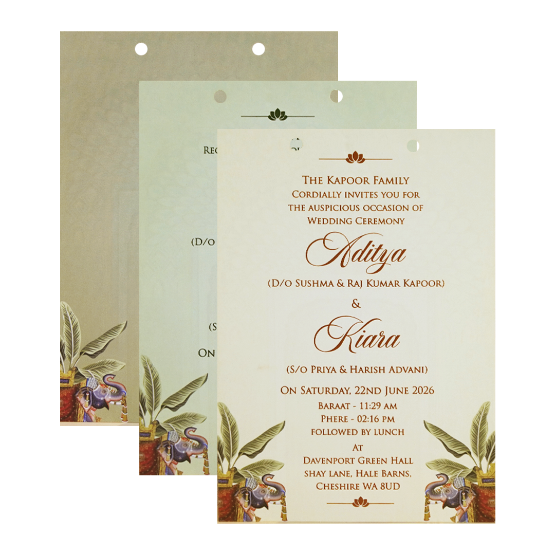 Green Arch Elephant Theme Wedding Card-KFR16070
