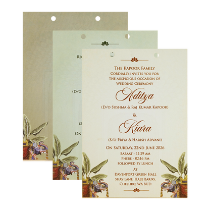 Green Arch Elephant Theme Wedding Card-KFR16070