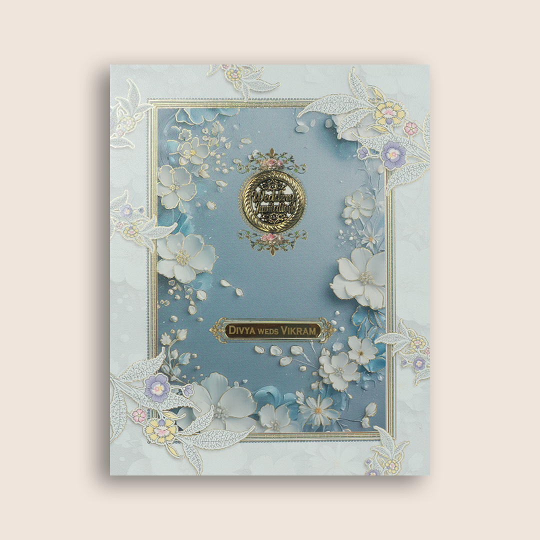 Pastel Blue Floral Wedding Invitation Card - KNKN6323
