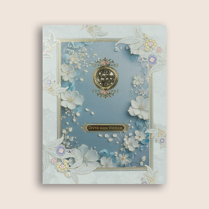 Pastel Blue Floral Wedding Invitation Card - KNKN6323