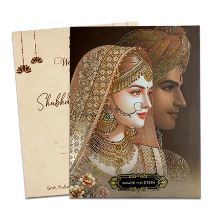 Brown Bridal Portrait Padded Wedding Card-KSH72400