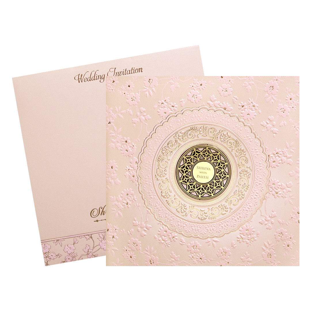 Pink Floral Padded Wedding Card - KMMWD1122