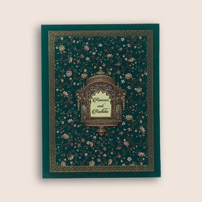 Royal Blue Floral Padded Wedding Card - KAA05730