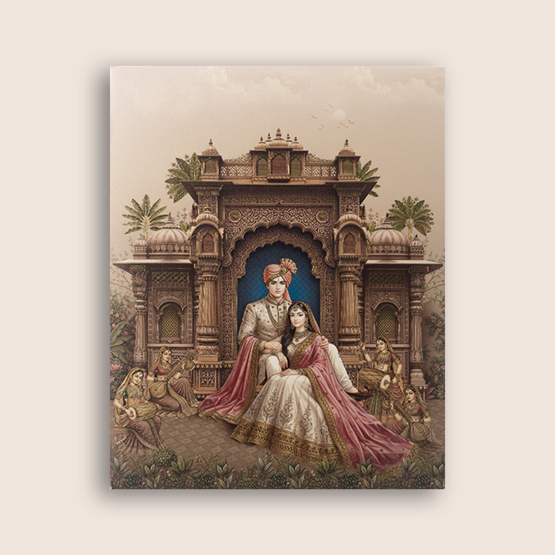 Beige Royal Bride Groom Padded Wedding Card - KAA05780