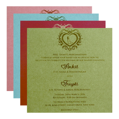 Pink Heart Motif Floral Wedding Invitation Card-KPR06210