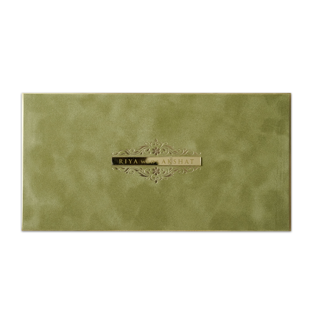 Green Nameplate Padded Wedding Card-KMMWD1171