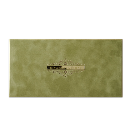 Green Nameplate Padded Wedding Card-KMMWD1171