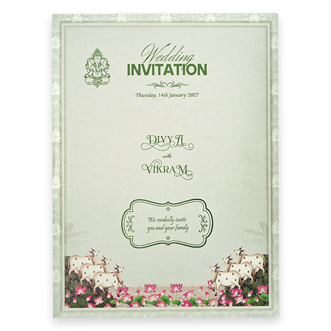 Green Floral Lord Balaji Padmavathi Wedding Card-KNKJ1158
