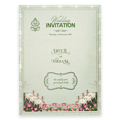 Green Floral Lord Balaji Padmavathi Wedding Card-KNKJ1158