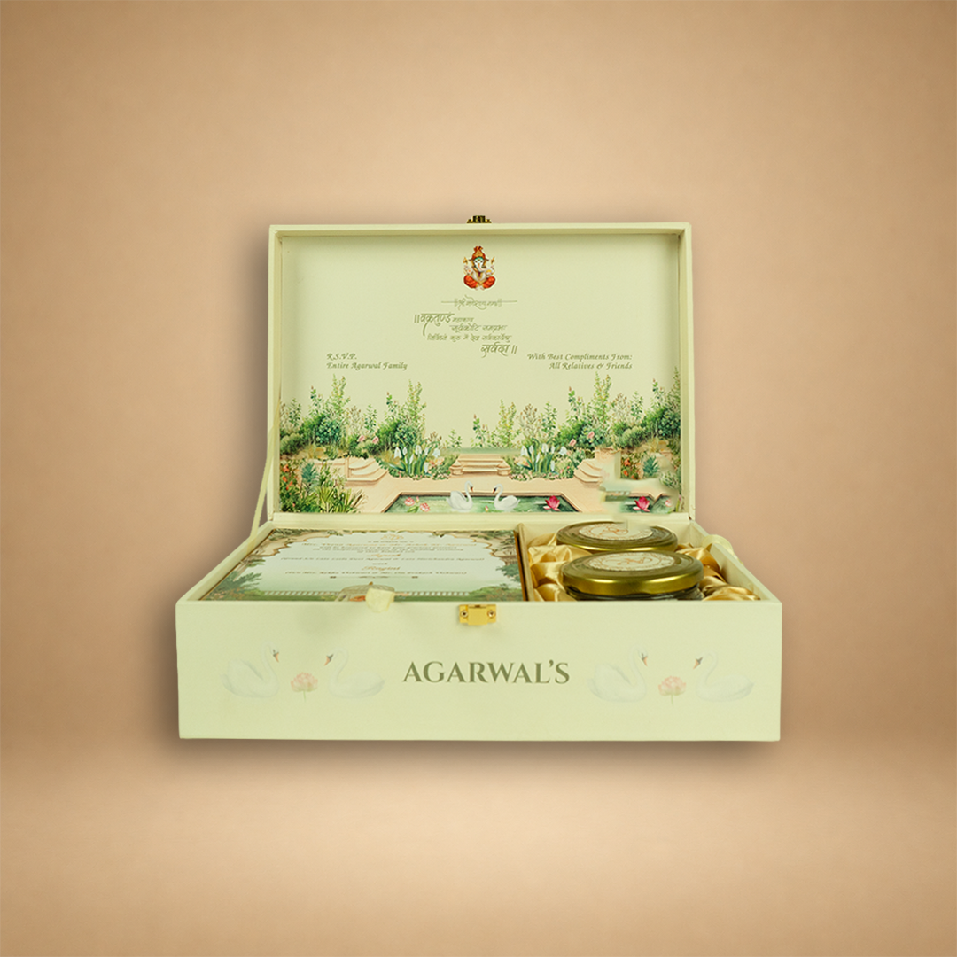 Green Jharokha Premium Wedding Invitation Box - KSBMD030