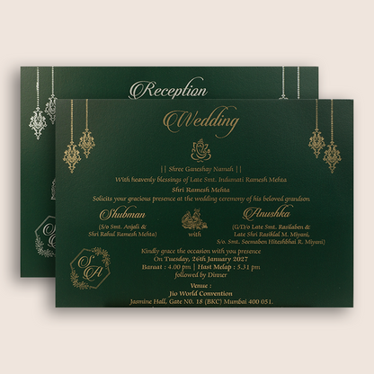 Green Floral Door Style Padded Wedding Invitation - KRB10491