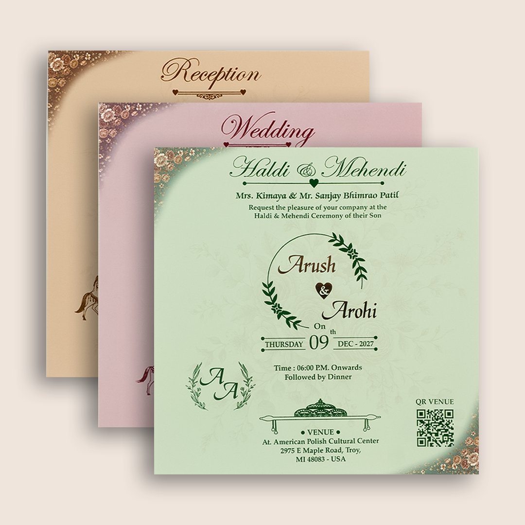 Brown Floral Padded Door Style Wedding Invitation - KSH18700