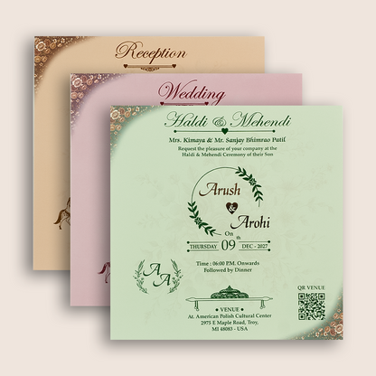 Brown Floral Padded Door Style Wedding Invitation - KSH18700