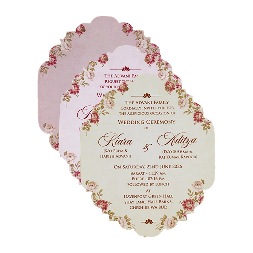 Pink Floral Cutout Wedding Card-KFR16020