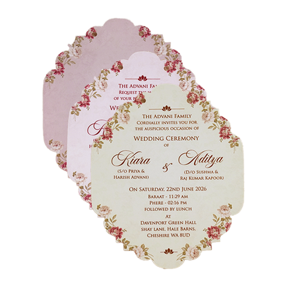Pink Floral Cutout Wedding Card-KFR16020