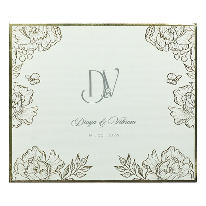 White Padded Floral Wedding Card-KNK4011G