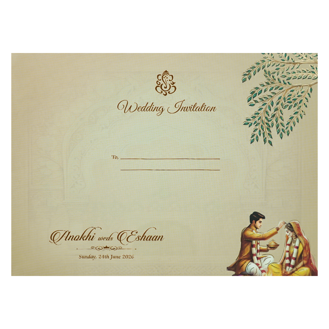 Gold Traditional Laser Cut Padded Wedding Card-KJTS3688