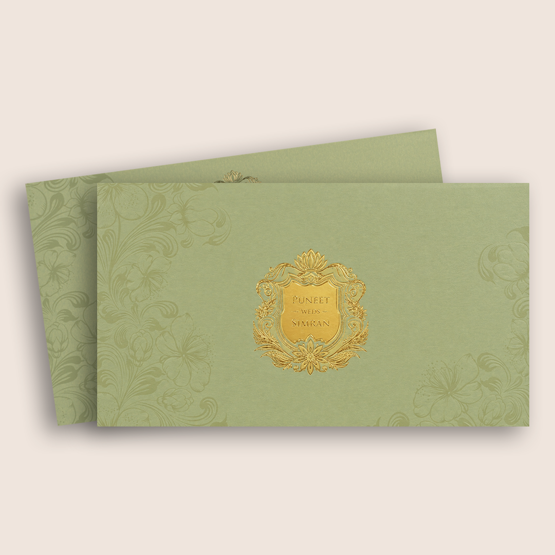 Pista Green Floral Padded Marriage Card - KPR024510