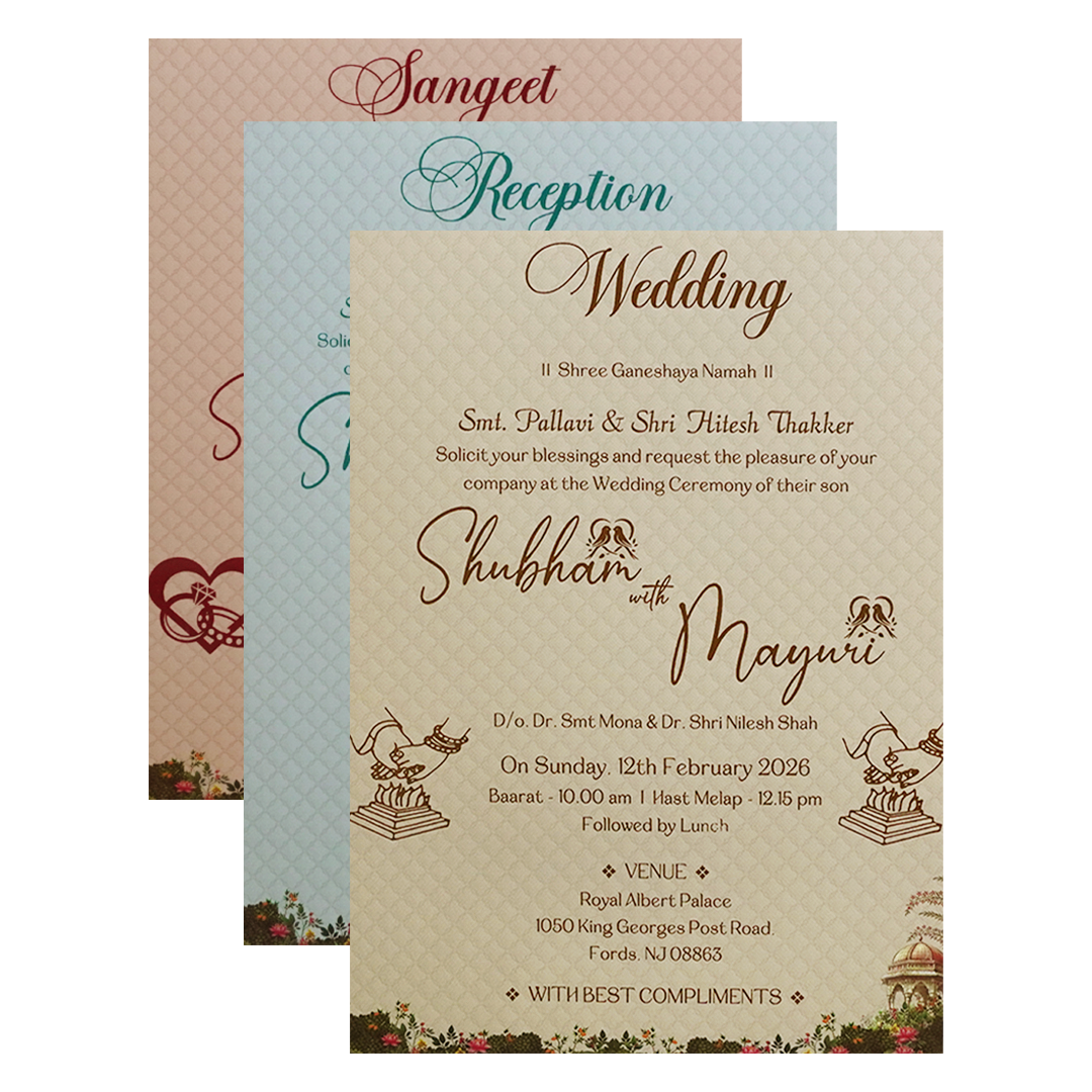 Cream Palace Peacock Padded Wedding Card - KSH72470