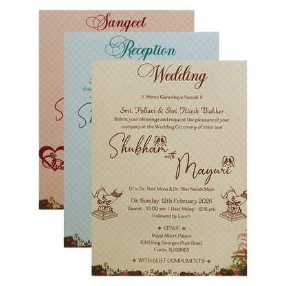 Cream Palace Peacock Padded Wedding Card - KSH72470