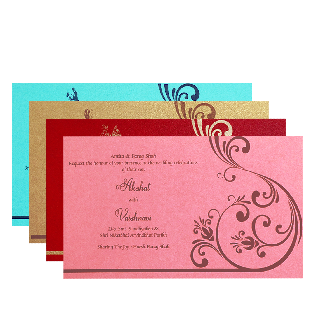 Blue Gold Foil Embossed Floral Wedding Invitation Card-KPR06440
