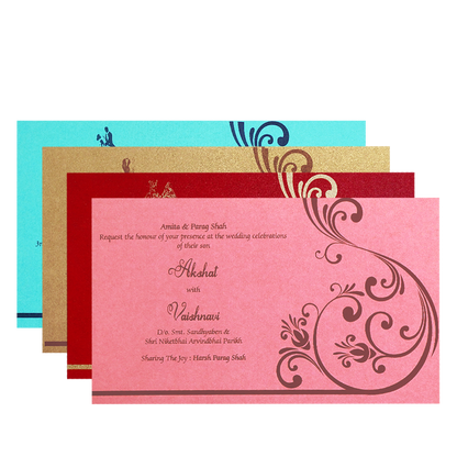 Blue Gold Foil Embossed Floral Wedding Invitation Card-KPR06440