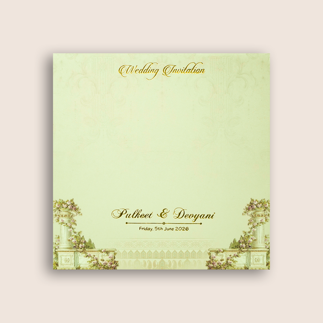 White Floral Door Style Padded Wedding Card - KJTS1819