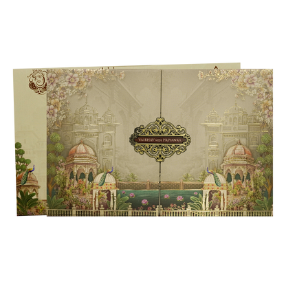 Grey Palace Floral Padded Wedding Card-KSH72180