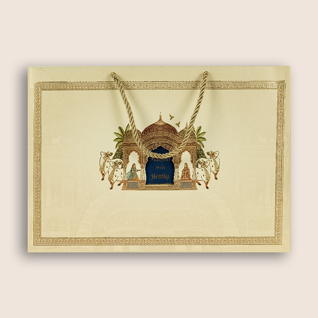 Cream Royal Palace Premium Wedding Invitation Box - KSI33230