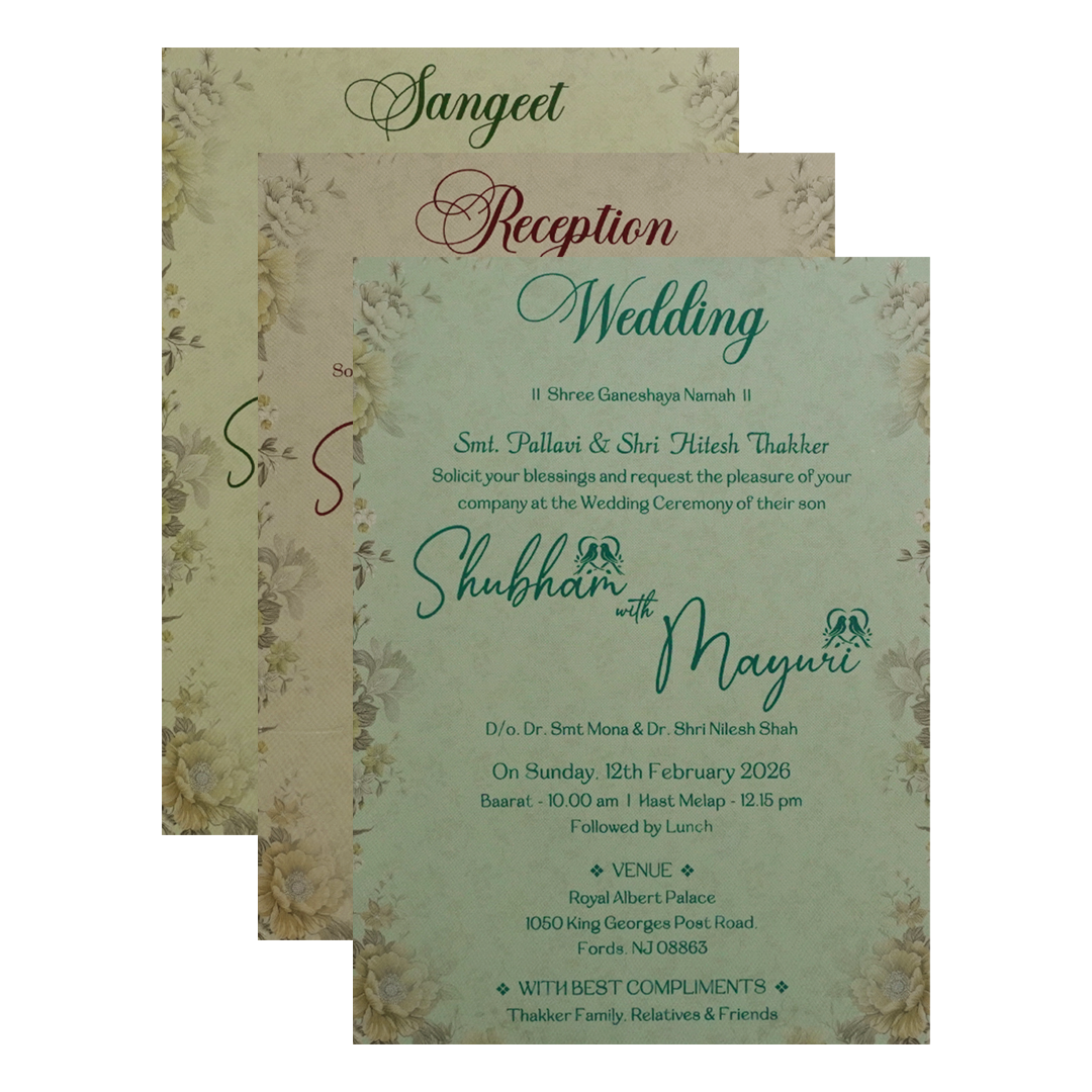 Green Floral Padded Wedding Card - KSH72580