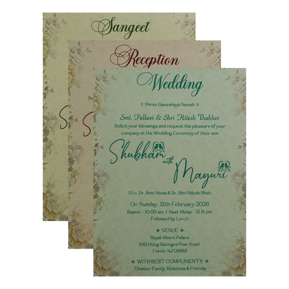 Green Floral Padded Wedding Card - KSH72580