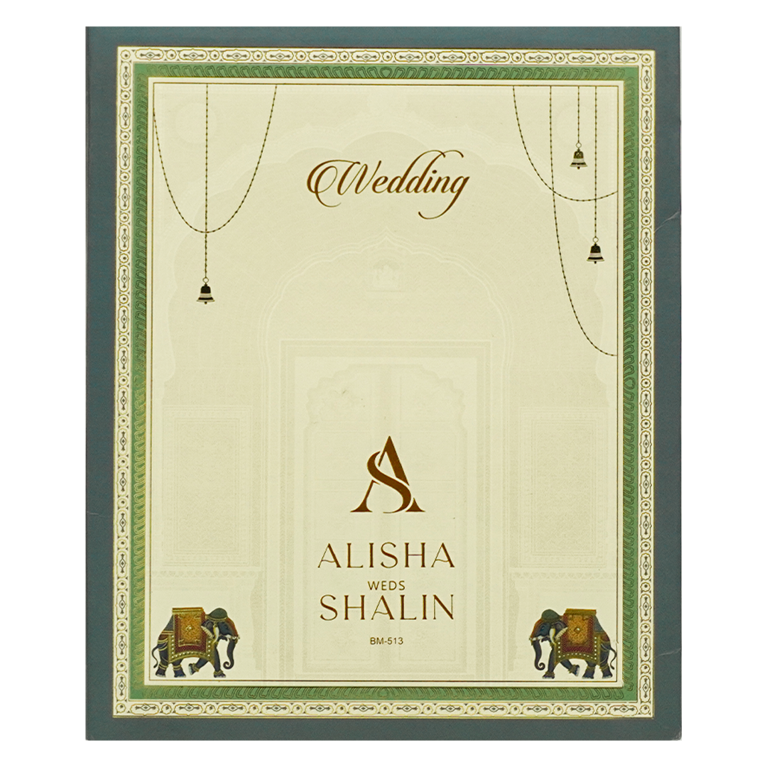Blue Royal Arched Door Padded Wedding Card-KBM05130