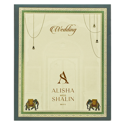 Blue Royal Arched Door Padded Wedding Card-KBM05130