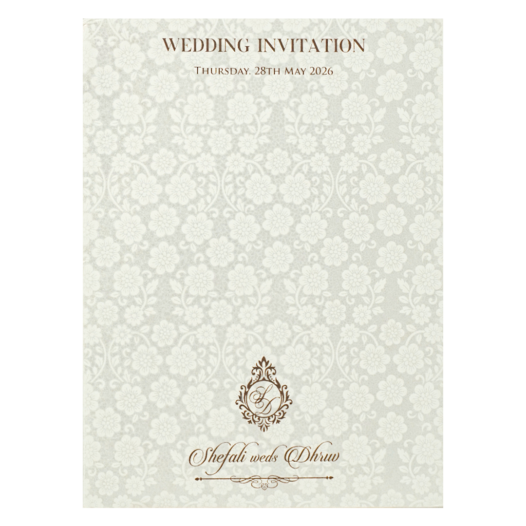 White Embossed Floral Wedding card-KRE28510