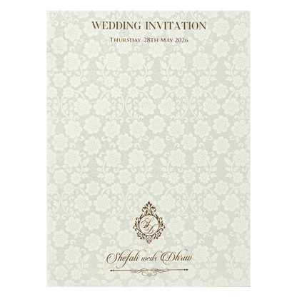 White Embossed Floral Wedding card-KRE28510