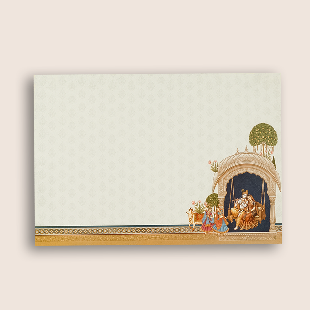 White Radha Krishna Premium Wedding Card - KAA05260