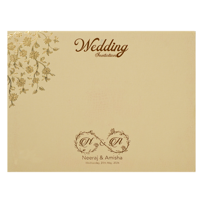 Cream Gold Floral Padded Wedding Card-KSSC1100