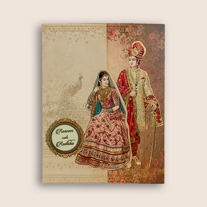 Brown Royal Bride Groom Door Style Wedding Card - KAA06350